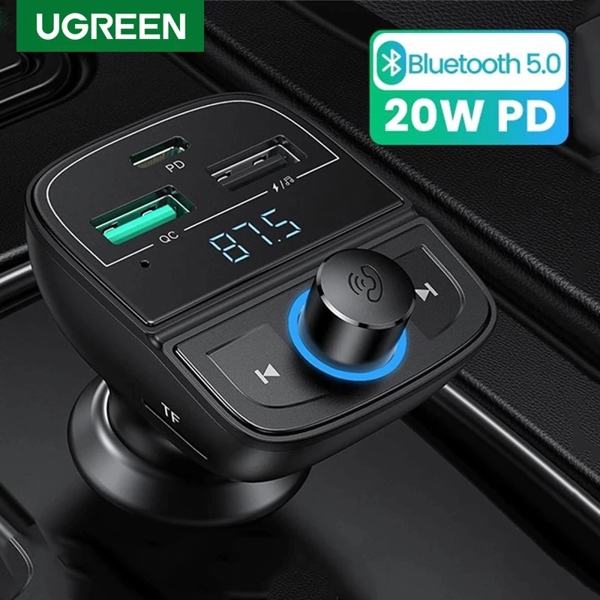 მობილურის დამტენი UGREEN CD229 (80910) Bluetooth Car Charger BT5.0, PD, QC3.0, USB Flash Drive, TF, Black