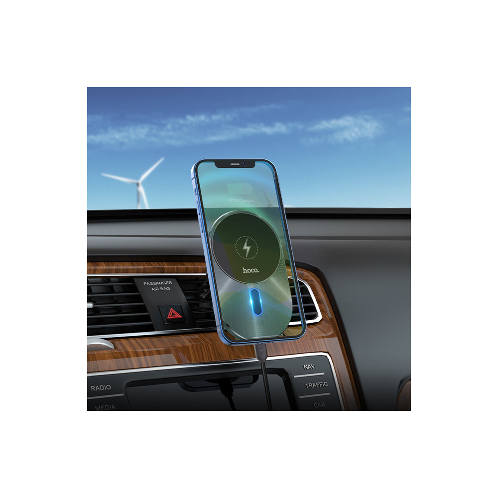 უსადენო დამტენი მანქანის Hoco CA91 Magic Magnetic Wireless Fast Charging Car Holder Gray