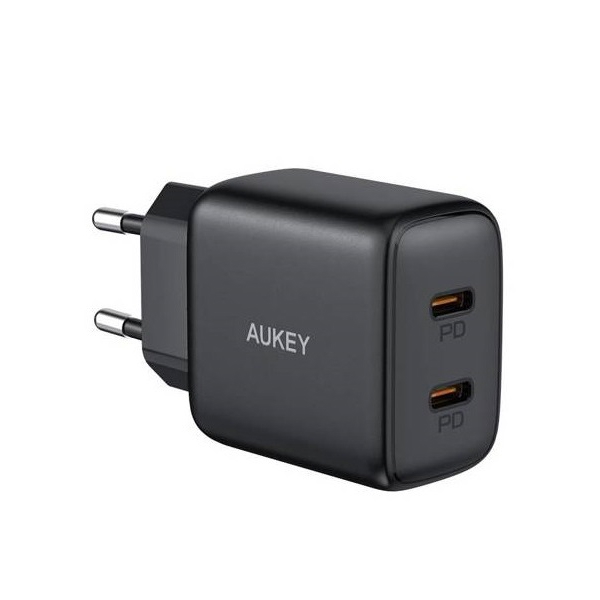 დამტენი Aukey PA-R1S 20W PD Dual Port Wall Charger USB-C Black