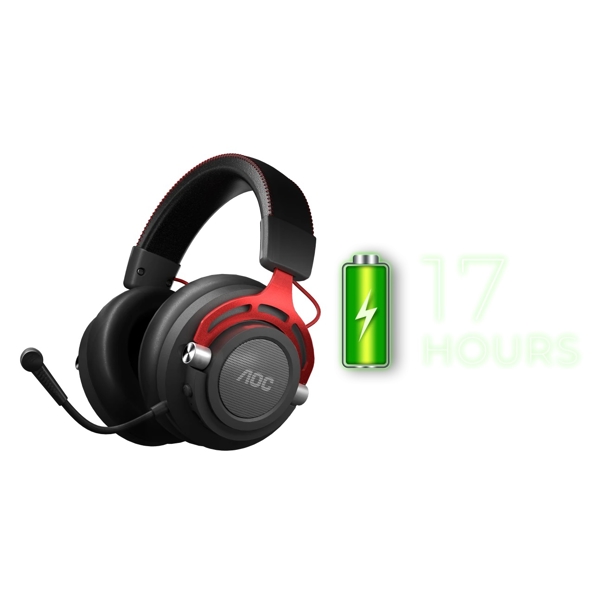 ყურსასმენი AOC GH401, Wireless USB Reciever+Wired 3.5 mm Jack, Gaming Headset, Black