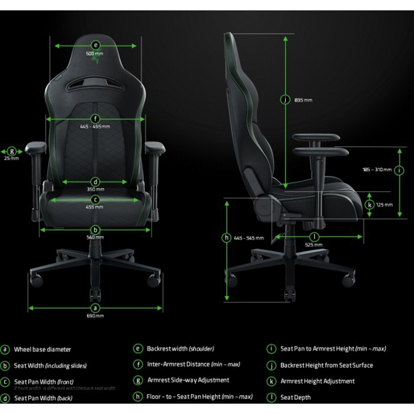 გეიმერული სავარძელი Razer RZ38-03720100-R3G1 Gaming Chair Enki Black/Green