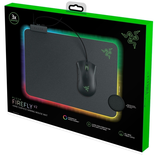 Razer RZ02-03020100-R3M1 Firefly V2 Gaming Mouse Pad, RGB, Black