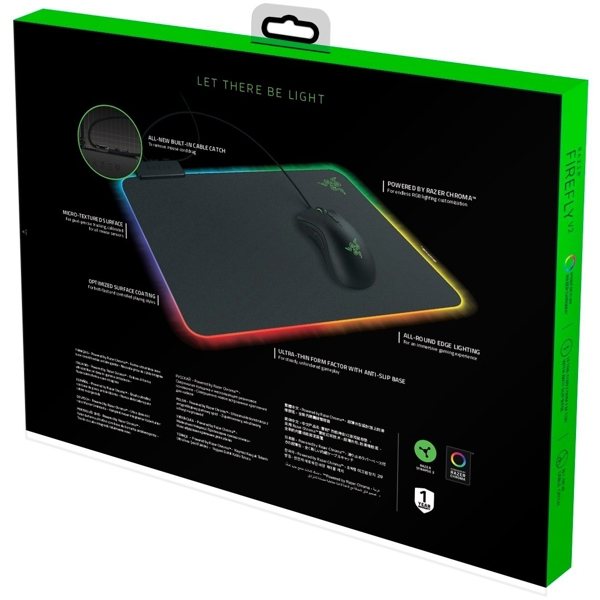 Razer RZ02-03020100-R3M1 Firefly V2 Gaming Mouse Pad, RGB, Black