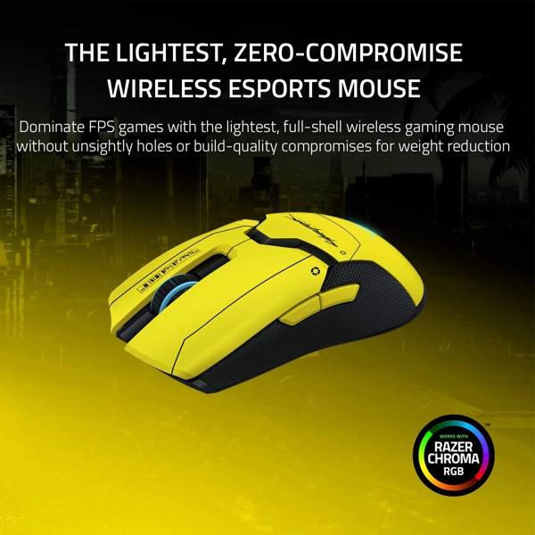 მაუსი Razer RZ01-03050500-R3M1 Viper Ultimate Gaming Mouse + Mouse Dock Cyberpunk 2077 Edition, WL, RGB, Yellow