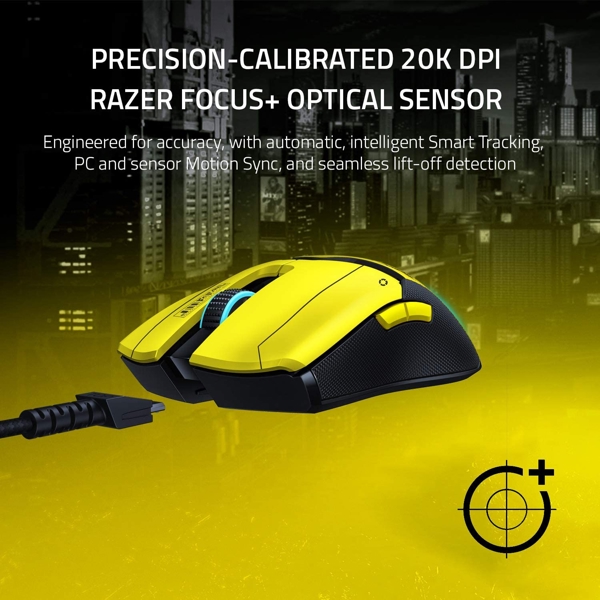 მაუსი Razer RZ01-03050500-R3M1 Viper Ultimate Gaming Mouse + Mouse Dock Cyberpunk 2077 Edition, WL, RGB, Yellow