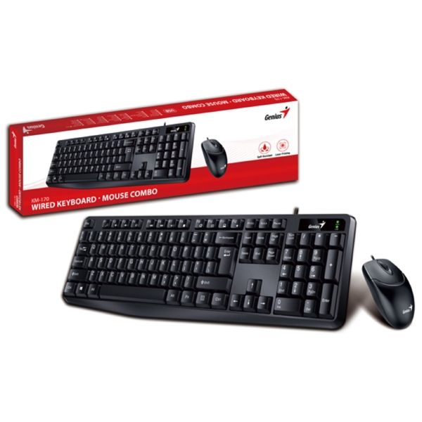 Genius KM-170, Wired, USB, Keyboard And Mouse, Black