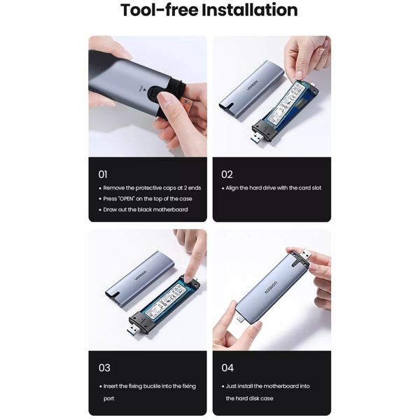 Ugreen CM353 (70532), Type-C + USB-A M.2 NVMe  Hard Drive Enclosure 