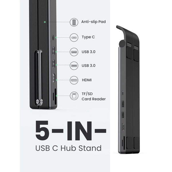 USB-C ჰაბი UGREEN CM359 (80551) Type-C X-Kit Laptop Stand Docking Station, 2xUSB3.0, HDMI, SD, TF, Black