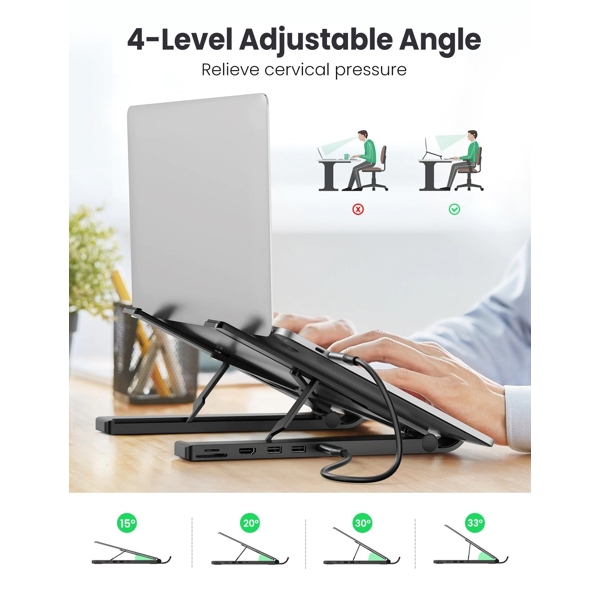 USB-C ჰაბი UGREEN CM359 (80551) Type-C X-Kit Laptop Stand Docking Station, 2xUSB3.0, HDMI, SD, TF, Black