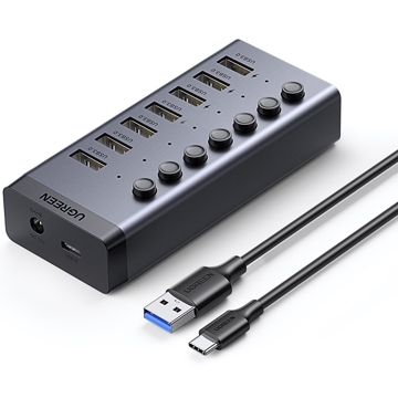 UGREEN CM481 (30778) 7-Port Type-C USB 3.0 Hub with USB-B to USB 3.0 Male Cable, Gray