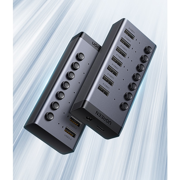 USB ჰაბი UGREEN CM481 (30778) 7-Port Type-C USB 3.0 Hub with USB-B to USB 3.0 Male Cable, Gray