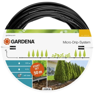 წვეთოვანი სარწყავი მილი Gardena 13013-20, 50m, Micro-Drip-System, Starter Set Planted Rows L, Black