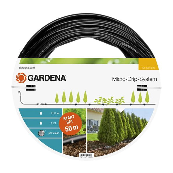 წვეთოვანი სარწყავი მილი Gardena 13013-20, 50m, Micro-Drip-System, Starter Set Planted Rows L, Black