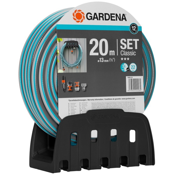 Gardena Wall Hose Bracket + 20m Classic, Blue