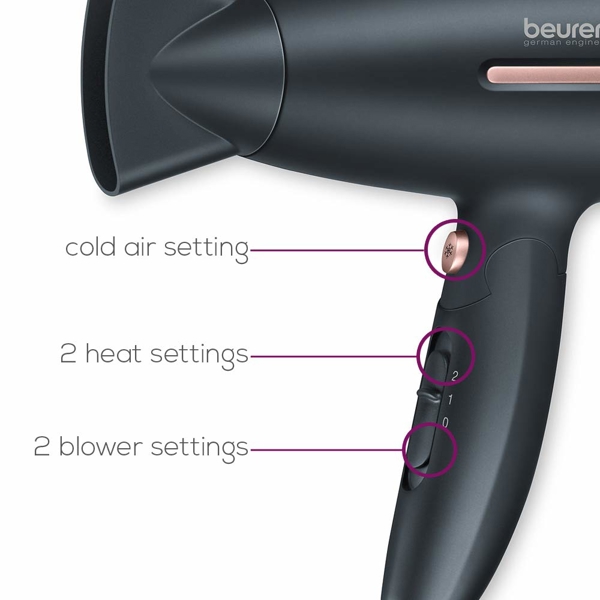 თმის საშრობი Beurer HC 25, 1600W, Travel Hair Dryer, Black