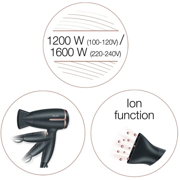 თმის საშრობი Beurer HC 25, 1600W, Travel Hair Dryer, Black