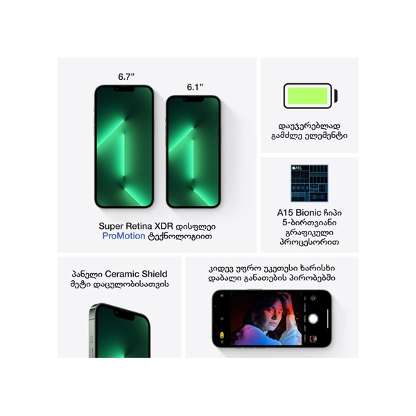 მობილური ტელეფონი Apple iPhone 13 Pro Max 6GB, 256GB, SIM1 + ESIM Alpine Green