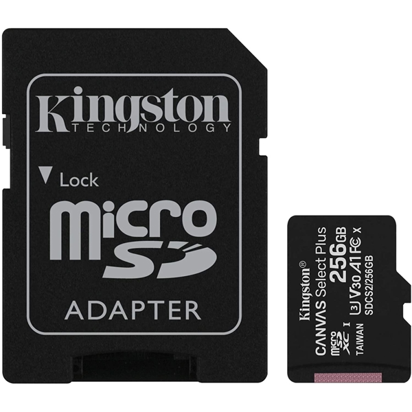 მეხსიერების ბარათი Kingston SDCS2/256GB, 256GB, MicroSDXC, C10, UHS-I, U3, A1, Black