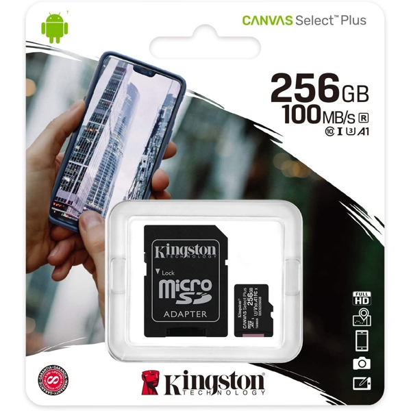 მეხსიერების ბარათი Kingston SDCS2/256GB, 256GB, MicroSDXC, C10, UHS-I, U3, A1, Black