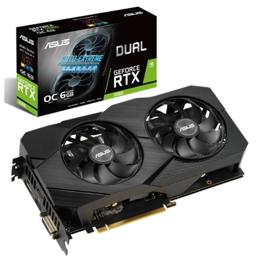 ვიდეო დაფა Asus DUAL-RTX2060-O6G-EVO, RTX2060, 6GB, 192-bit, DVI, HDMI, DP, Black