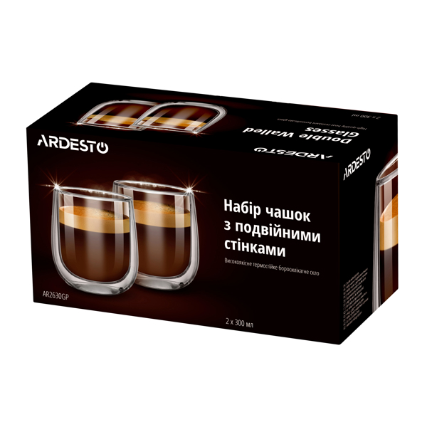 ჭიქების ნაკრები Ardesto AR2630GP, 300ml, 2 pcs Double Wall Borosilicate Glass