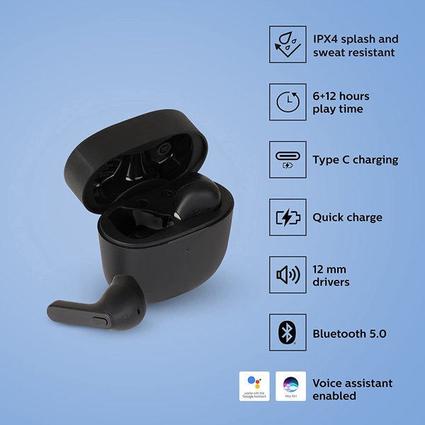 ყურსასმენი Philips TAT2236BK/00 Headphones, Wireless, Bluetooth, IPX4, Black