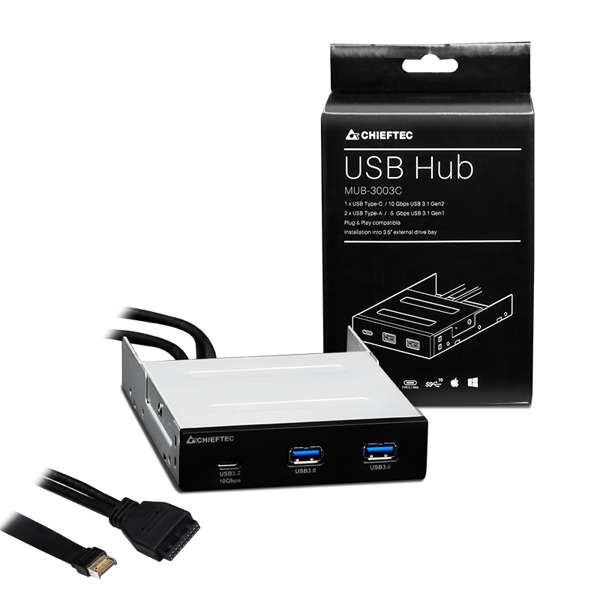 USB ჰაბი Chieftec MUB-3003C 3-in-1, USB-C, Hub, Black