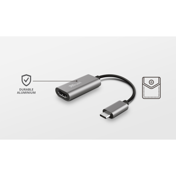 USB ადაპტერი Trust Dalyx, USB-C to HDMI, Adapter, Gray