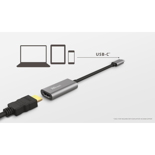 USB ადაპტერი Trust Dalyx, USB-C to HDMI, Adapter, Gray