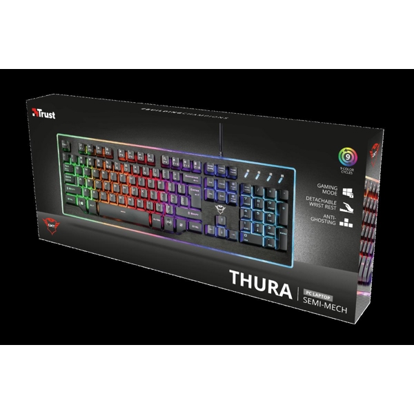 კლავიატურა Trust GXT 860 Thura, Wired, RGB, USB, Gaming Keyboard, Black