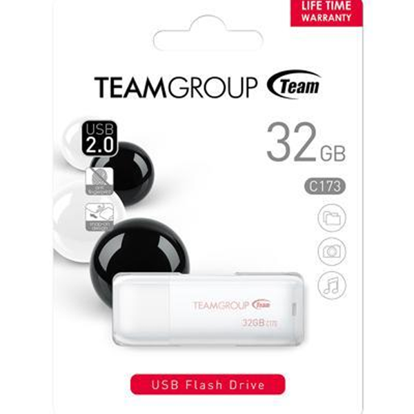 USB ფლეშ მეხსიერება Team C173, 32GB, USB 2.0, White