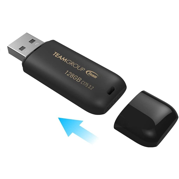 USB ფლეშ მეხსიერება Team C175, 128GB, USB 3.2, Black