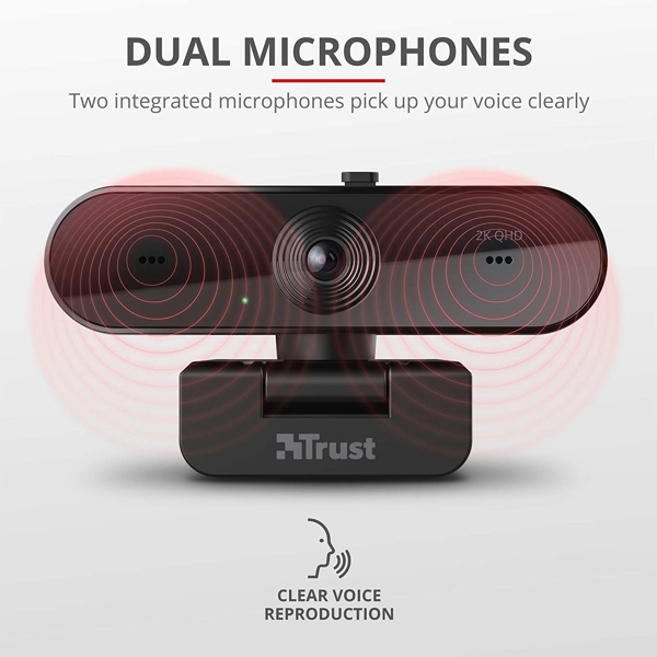 ვებკამერა Trust Taxon, QHD, Built-in Microphone, Webcam, Black