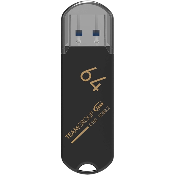 USB ფლეშ მეხსიერება Team C183, 64GB, USB 3.2 (3.1/3.0), Black