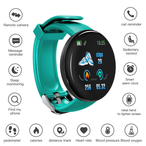 სმარტ საათი Wegi D18, 1.3", Bluetooth Smart Watch, IP65 Waterproof, Green