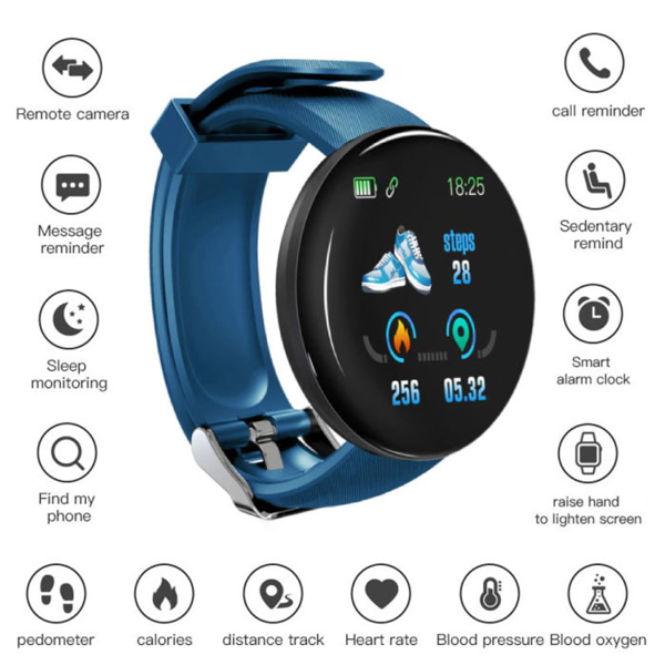 სმარტ საათი Wegi D18, 1.3", Bluetooth Smart Watch, IP65 Waterproof, Blue