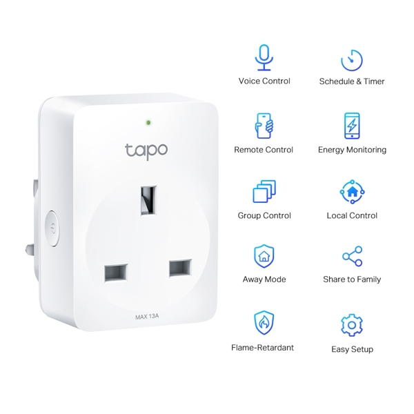 Smart დენის სოკეტი TP-Link Tapo P110, Mini Smart Wi-Fi Socket, Energy Monitoring, White