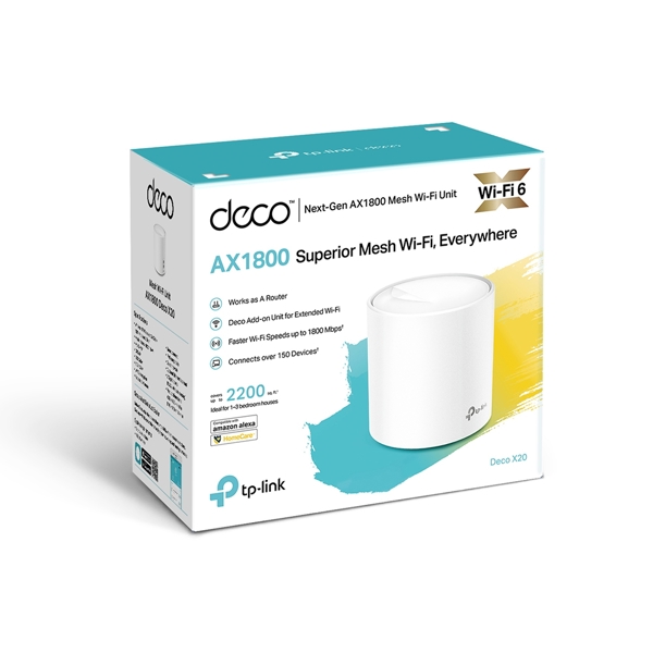 Wi-Fi სისტემა TP-Link Deco X20(1-pack), 1775Mbps, Whole Home Mesh Wi-Fi 6 System, White