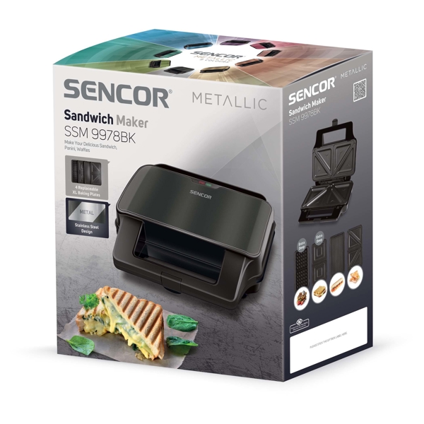 სენდვიჩის აპარატი Sencor SSM 9978BK 900W, Sandwich Maker Black