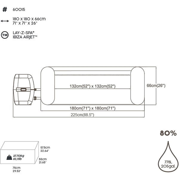 გასაბერი ჯაკუზი BestWay 60015, 778L, Lay-Z-Spa Ibiza AirJet Green