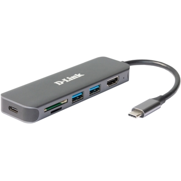 USB ჰაბი D-Link DUB-2327, 6-in-1 USB-C Hub, Gray