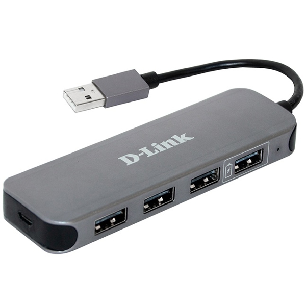 USB ჰაბი D-Link DUB-H4, 4-in-1 USB2.0 Hub, Gray