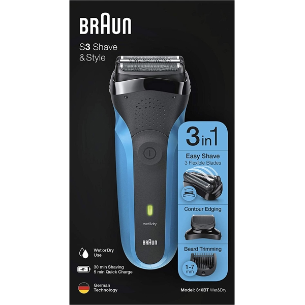 წვერსაპარსი Braun 310BT BLK, Electric Shaver, Black/Blue