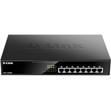 D-Link DGS-1008MP, Unmanaged Switch, 8 Ports With 10/100/1000Base-T PoE Support, Black