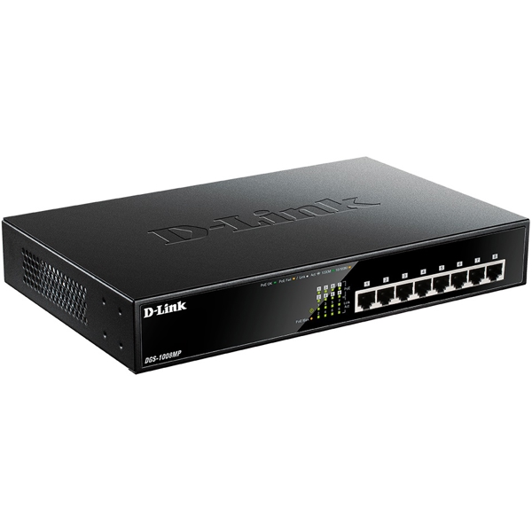 სვიჩი D-Link DGS-1008MP, Unmanaged Switch, 8 Ports With 10/100/1000Base-T PoE Support, Black