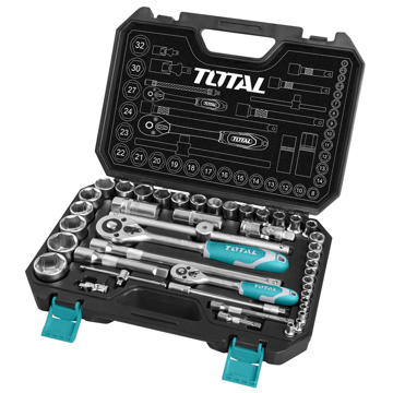 ხელსაწყოების ნაკრები Total THT421441, 44Pcs Socket Set, Black/Silver