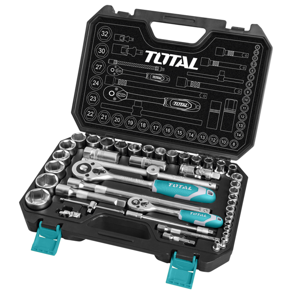 ხელსაწყოების ნაკრები Total THT421441, 44Pcs Socket Set, Black/Silver