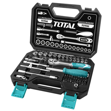 ხელსაწყოების ნაკრები Total THT141451, 45Pcs 1/4" Socket Set, Black/Silver