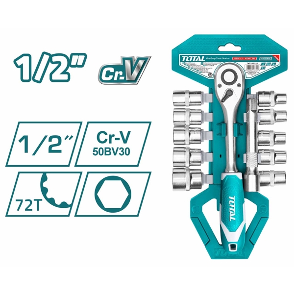 Total THT141121, 12 Pcs 1/2″ Socket Set, Blue/Silver