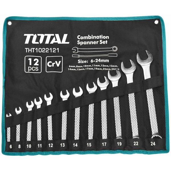 ქანჩის გასაღებების ნაკრები Total THT1022121, 12Pcs Combination Spanner Set, Black